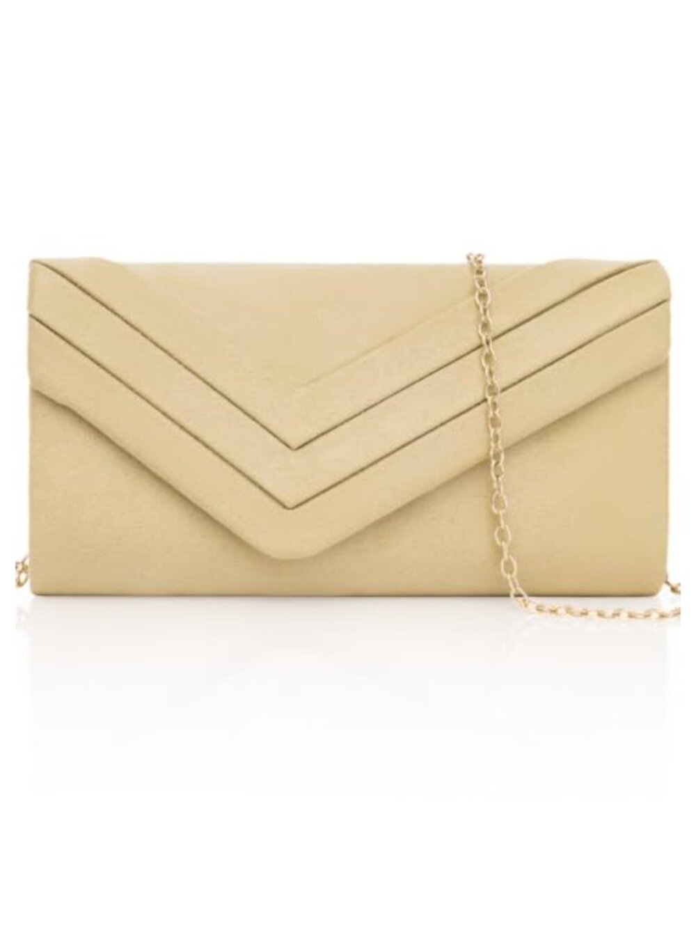 Suede Envelope Clutch Pleated Evening Bag w Detachable Chain Strap Formal